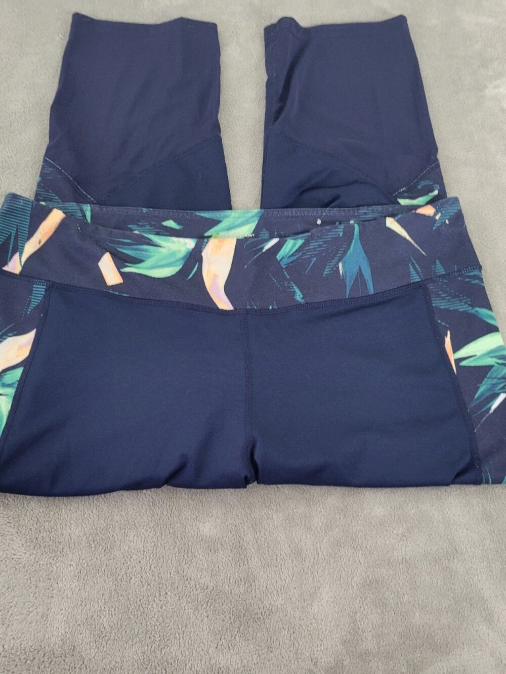 Tek Gear 1X Blue Floral‎ DryTek Leggings Mesh Hem Elastic Waist Stretch FLO141XE